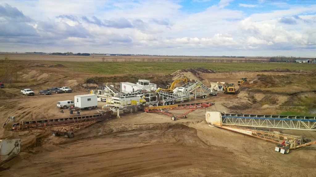 And aerial view of aggregate processing machinery
