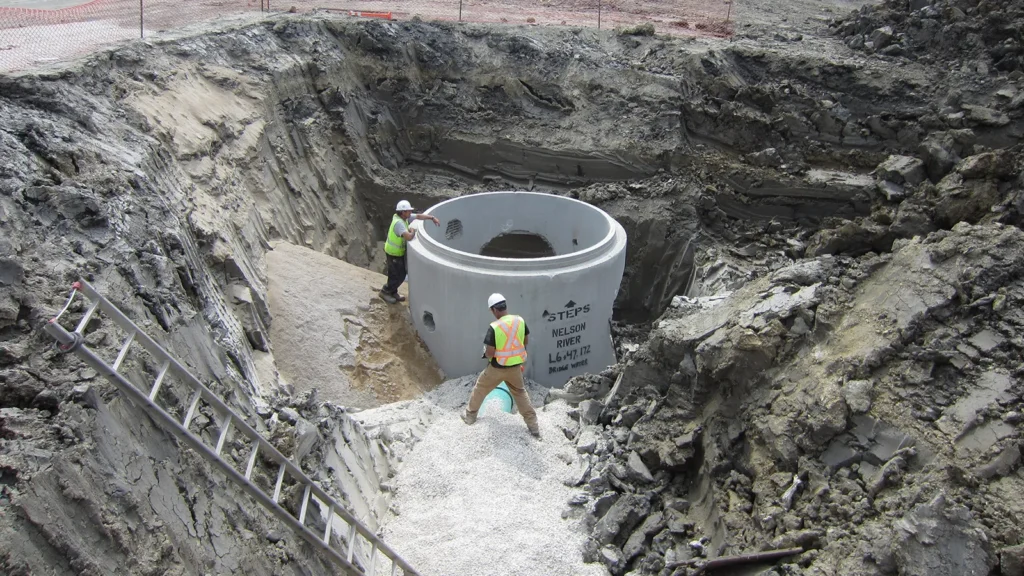 A large sewer pipe being installed